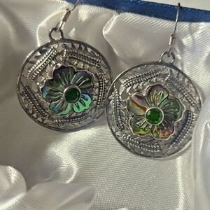 Abalone & Diopside Dangling Earrings
